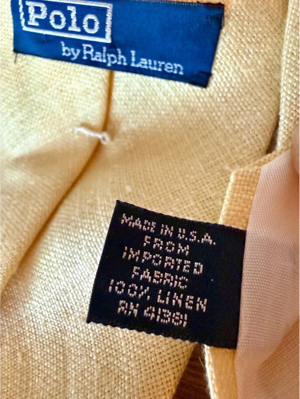 Polo Ralph Lauren 80s 90s Yellow Linen Tie Made USA 4